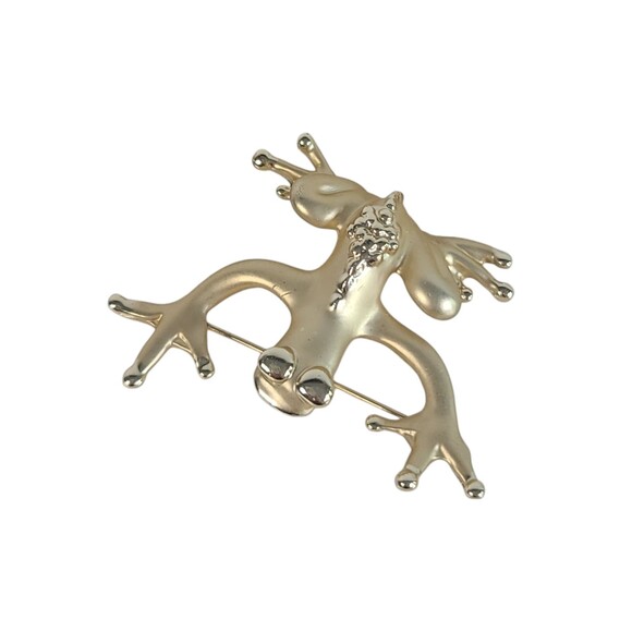 Vintage Brushed Gold Tone Frog Brooch Metal Pin Large Cute Animal Estate - Picture 3 of 6